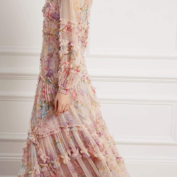 Needle & Thread Floral Diamond Ruffle Gown - Picture 3 of 8